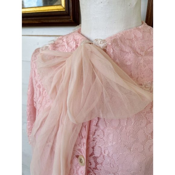 Vintage 1950s Pink Floral Lace Bed Jacket Robe - Picture 16 of 16